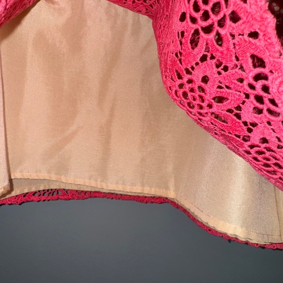 EUC RARE Tibi Crochet Lace Doily Fit & Flare Skirt Pink Tan Size 8 - Picture 2 of 6